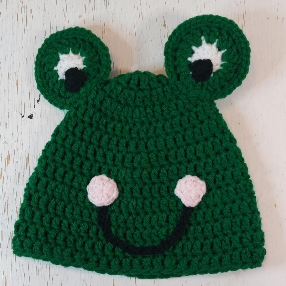 Frog Child Handmade Beanie Crochet Stocking Hat Animal Winter Warm Cozy